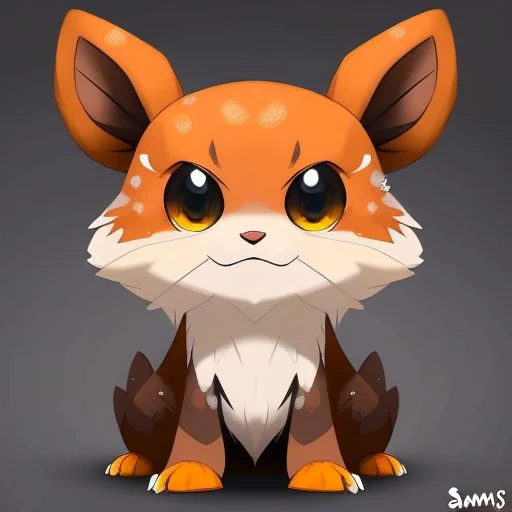 (samdoesarts style:1.3) a cuddly bistre (dirt:1.2) goldfish Pokemon with beige hair, glowing eyes, Swamp or marsh, highly detailed, intricate