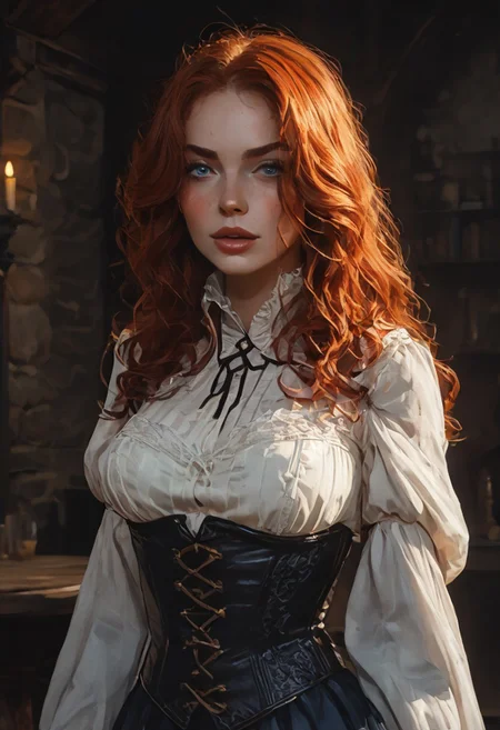 Safe_pos, (score_9, score_8_up, score_8), ultra detailed, high resolution, high quality, masterpiece, intricate details, intricate body, intricate landscape, knva, Expressiveh, hkmagic, missfortune, European Instagram Model, Sorceress, Wizard, Casting Thunder Magic Spells, Magic Circle, Thigh Strap, Tavern, midnight, 1girl, source_cartoon, Petite, ((Dark-Auburn Hair, Blue Eyes, Full Lips, Delicate and Smooth Skin, Blush Perfect Body, Highly Detailed, Glossy Lips)), Beautiful, Attractive, (Long Hair, Shiny Hair), (perfect round breasts, large breasts), (Wizard), ((Femme Fatale)), Tight-Fitting Blue-and-White Dress, Corset, Sexy, Belt, Brown Thigh-High Boots, Fantasy, Medieval, ((Extremely Detailed Face and Eyes)), Looking at Viewer, (Flirty Smile), Soft Lighting, Warm Lighting, Unique Angle, Unique Perspective, Dramatic Angle, ((Full Body)), From Above, Side Shot, ((Sitting on Table, Arched Back, Leaning Back)), Tomes in Background, Magic Book, Ritual
<lora:add-detail-xl:1.5>,
<lora:Expressive_H:0.7>,
<lora:Kenva:1>,
<lora:incase_2024_new_style_upscaled_with_big_images:0.8>,
<lora:missfortune:0.65>,
<lora:Fantasy_Wizard__Witches_Pony:0.4>,