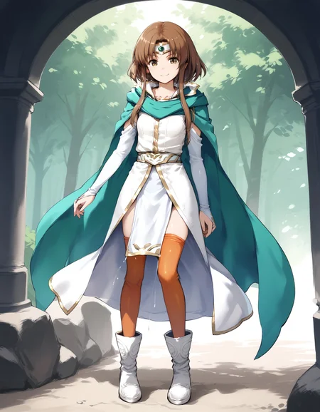 score_9, score_8_up, score_7_up, score_6_up, BREAK source_anime, best quality, masterpiece,
1girl,small breasts,<lora:miranda fehPonyXL:0.8>,miranda feh,circlet,cape,bridal gauntlets,dress,pelvic curtain,thighhighs,boots,full body,standing,smile,looking at viewer