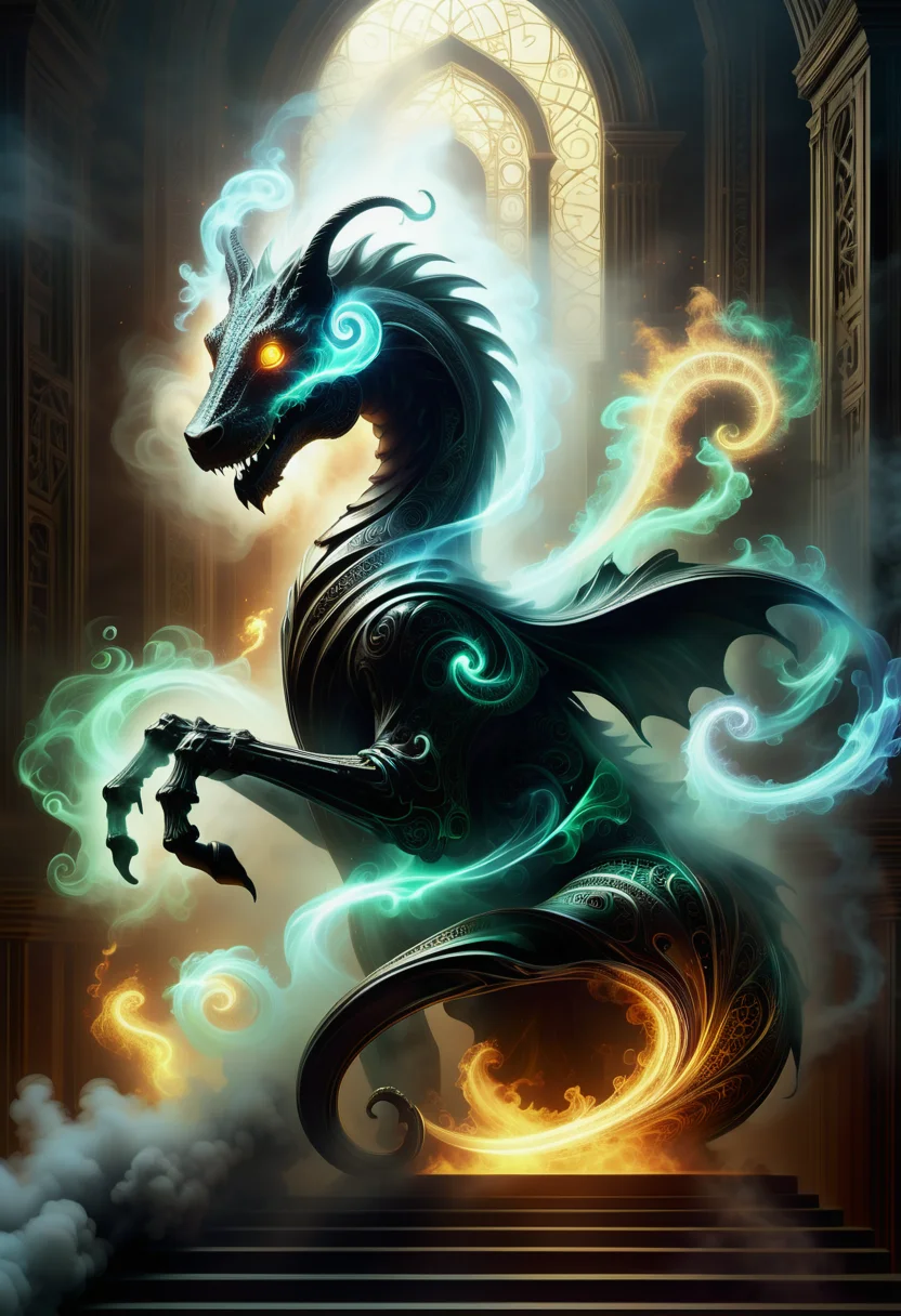 hyper detailed masterpiece, dynamic, awesome quality,swirling DonMM4hM4g1cXL math magic,enenra, formless mist like creature, made of smoke and vapor, transluscent, transparent, uncorporeal, humanoid shape in the smoke, glowing radiant presence, mystical ephemeral appearance,mist, serene or tranquil aura, <lora:DonMM4hM4g1cXL-000008:0.8>