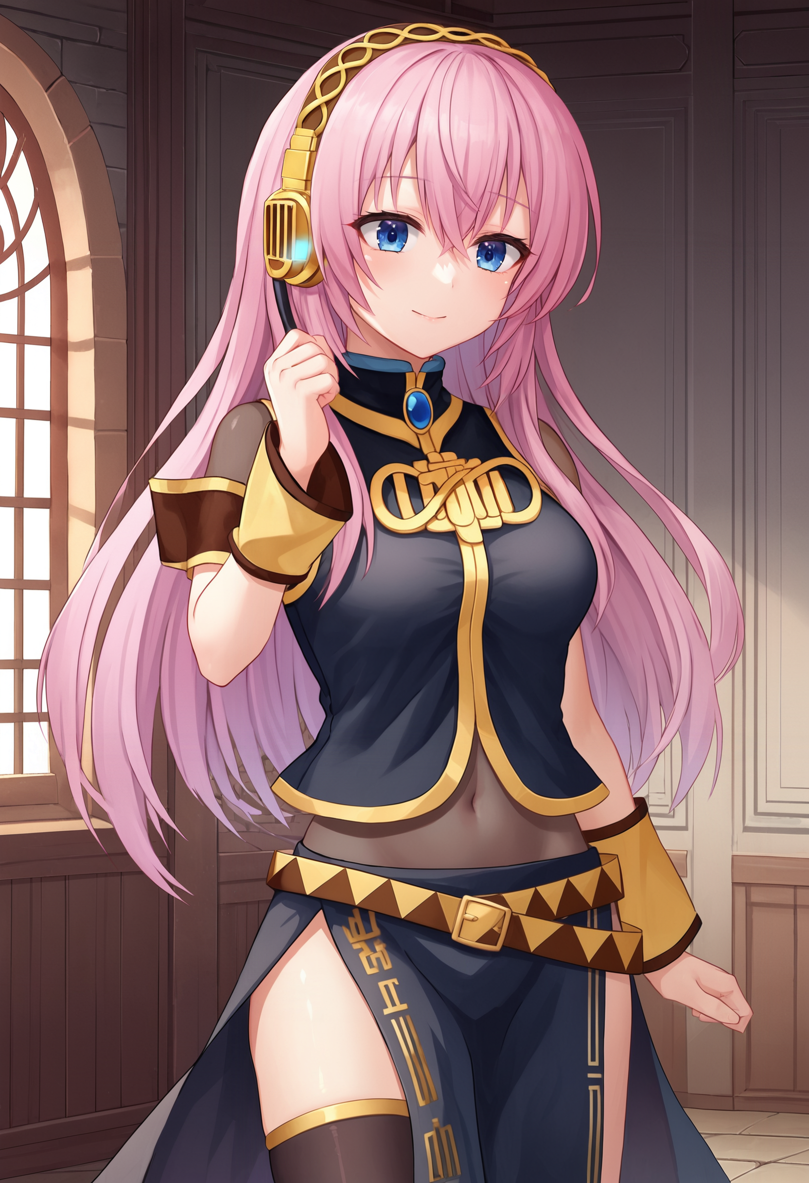 zPDXL, source_anime, BREAK
luka, 1girl, default outfit, headphones, covered navel, 
happy, closed mouth, 
cowboy shot, standing, 
indoors,
<lora:luka-ponyxl-kohya3-000006:0.8>