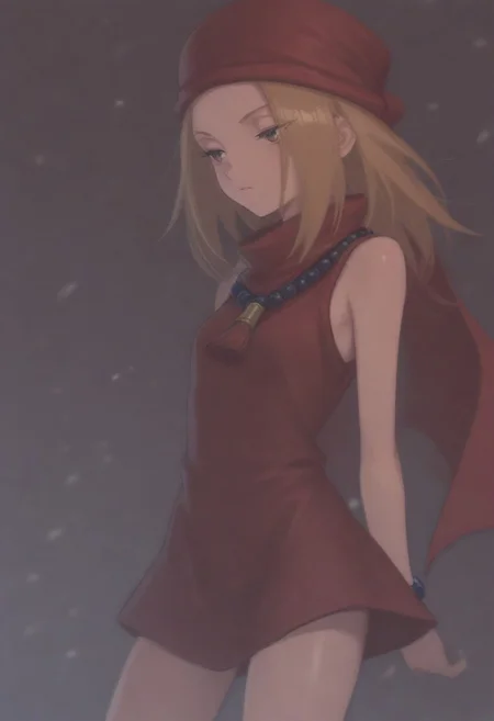 masterpiece, best quality, amazing quality,,, shiny skin,,,,,kojiann, short hair, blonde hair, brown eyes, short dress, sleeveless, bead necklace, red bandana, bracelet, <lora:Anna IXL 2-000013:1>