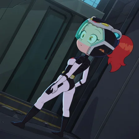 masterpiece,best quality,amazing quality,very aesthetic,absurdres,newest, huge filesize,
highres, absurdres, very aesthetic, high resolution, ultra detailed, perfect details, dynamic angle, Outdoors, bright, sunny
full body, Gotron Girls, Kendra, Redhead ponytail, yellow eyes, Gotron bodysuit,Black Gotron bodysuit, Gotron helmet, 1girl,solo