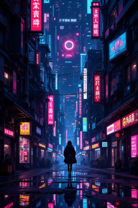 a cyberpunk busy street beautiful  landscape, morning, woman, very intricate, very detailed, sharp, bright, colorful, <lora:Hand v2:0.5> <lora:Anti-Blur:1><lora:Insane Detail Slider:0.25>  <lora:flux.1_lora_flyway_Epic-detail_v2:0.3> <lora:fluxenhancer:0.25> <lora:Neurocore Anime Cyberpunk v2.0:1> A digital artwork in the style of cknc <lora:abyss-neon:0.6> bo-neon