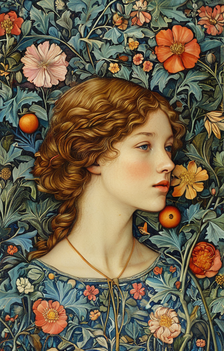 masterpiece,best quality,<lora:tbh192-sdxl:0.9>,illustration,style of William Morris tech genius teenage girl