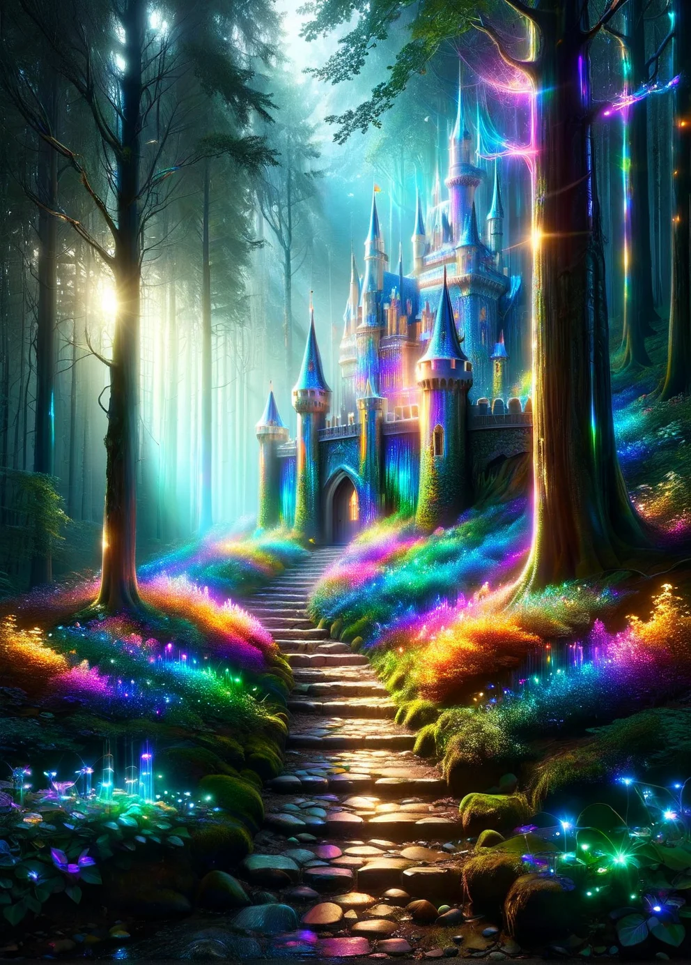 ais-rdscnt enchanted forest pathway leading to a glowing castle <lora:ais-rdscnt-sdxl:1>