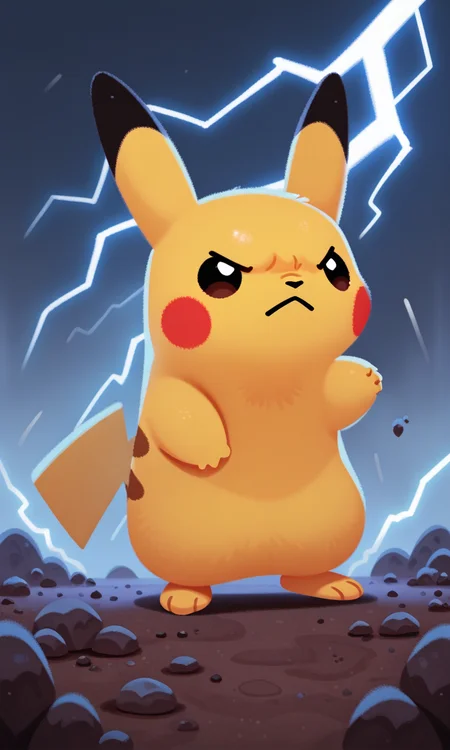 embedding:IllusP0s, pikaole, pikachu, determined, lightning, determined, cute, embedding:IllustriousQual, embedding:Smooth Quality,<lora:pikaole_ill.safetensors:1.0:1.0>