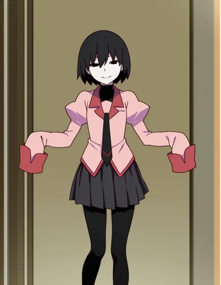 1girl, masterpiece
,recent
, oshino ougi
, naoetsu high school uniform
, looking at viewer, sleeves past wrists
,anime screencap
<lora:monogatari_illustrious:1>