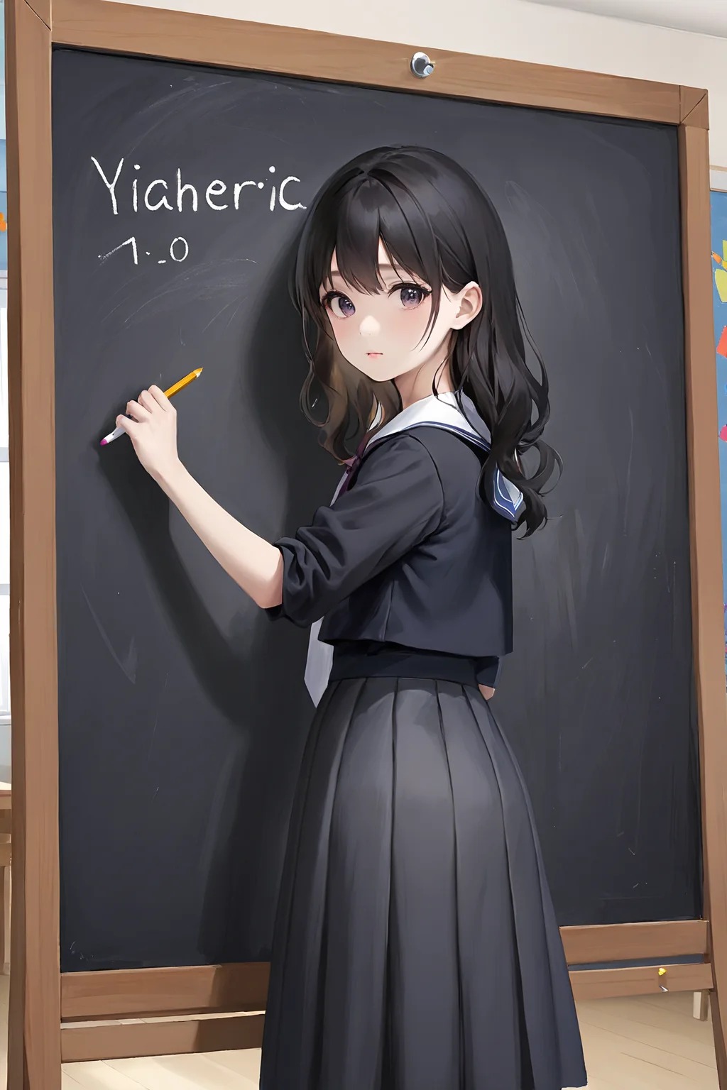 Masterpiece, best quality, 1girl, <lora:kwFemaleBeta122_SDXL_v1:1>,
teacher,classroom,blackboard,chalk