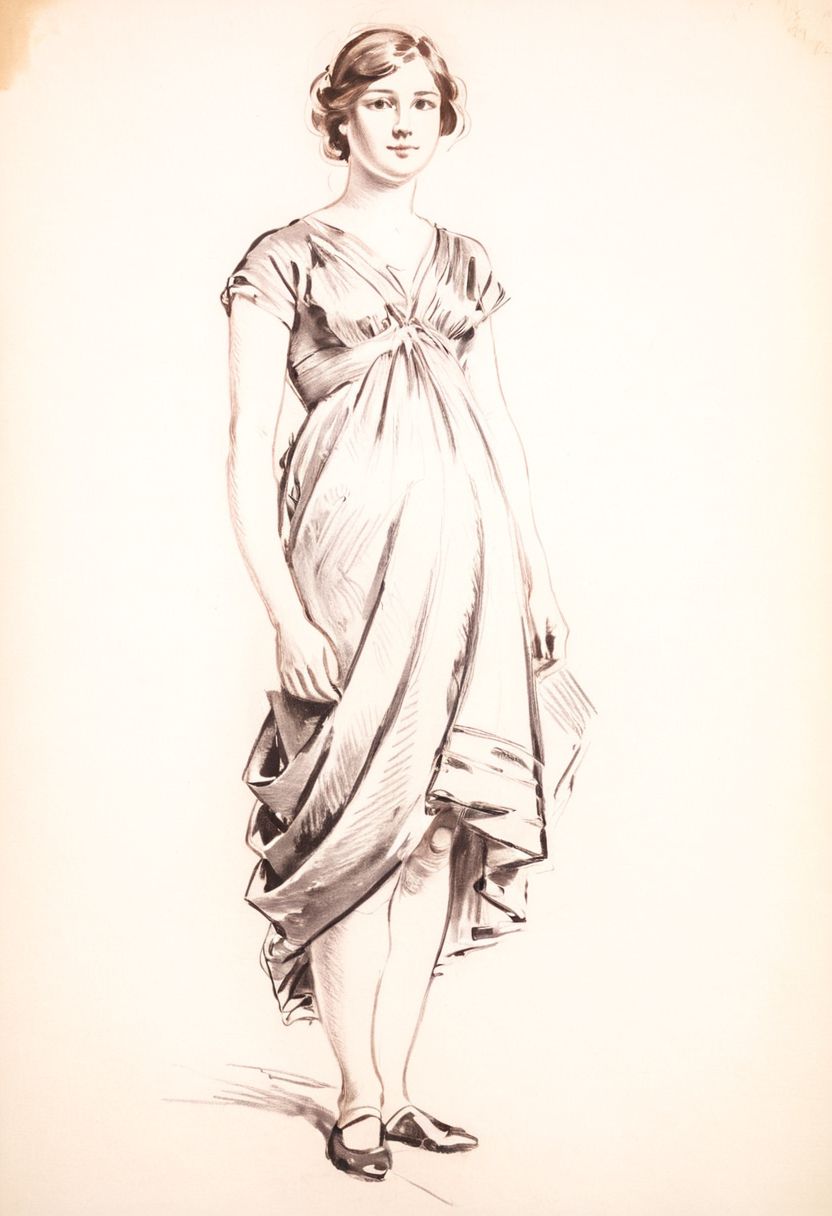 simple background, a sketch of a standing woman, solo, dress, monochrome, full body, <lora:sketch_study_XL_resize:1.2>