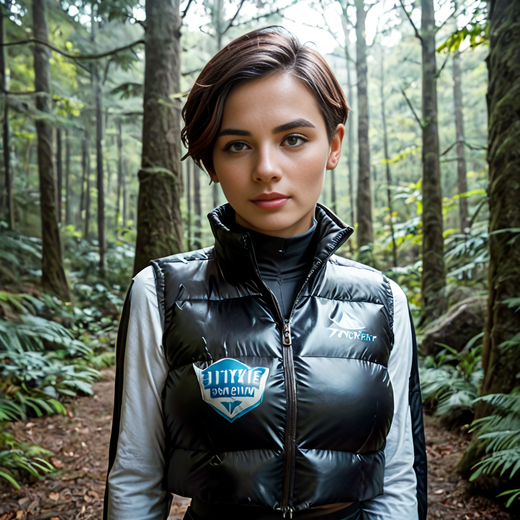 score_9, score_8_up, score_7_up,  professional 40 year old hispanic girls wearing (colourburst  cropped_puffer_vest jacket),Pixie cut  unique hair style, sexy, fully dressed, (latex catsuit)  dramatic lighting, blushing, , after a long day of work,  at night, dark,forest scene
 <lora:pony_cropped_puffer_jacket:0.7>