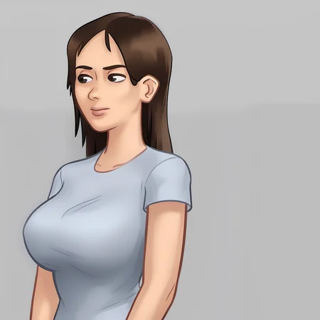 JennySS. A woman with brown hair, Gray eyes, a fit body, standing infront of an white background,
<lora:JennySS:1>