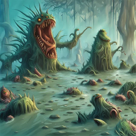 swamp monster,car <lora:swamp monster-000004:1>