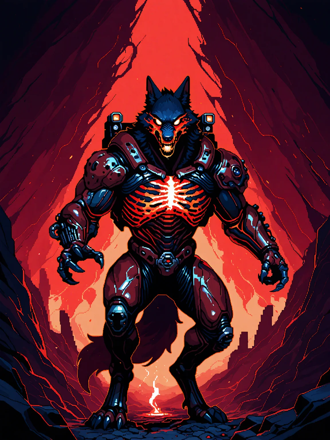 furry male, male focus, bara, mature male,
hi res, anthro, wolf boy, solo, male, wolf, pixelated, gameplay mechanics, game, game assets, (pixel art), doom \(series\), pixel \(artwork\), red theme, hell, flame, demon,
BREAK very awa, masterpiece, best quality, amazing quality, very aesthetic, newest