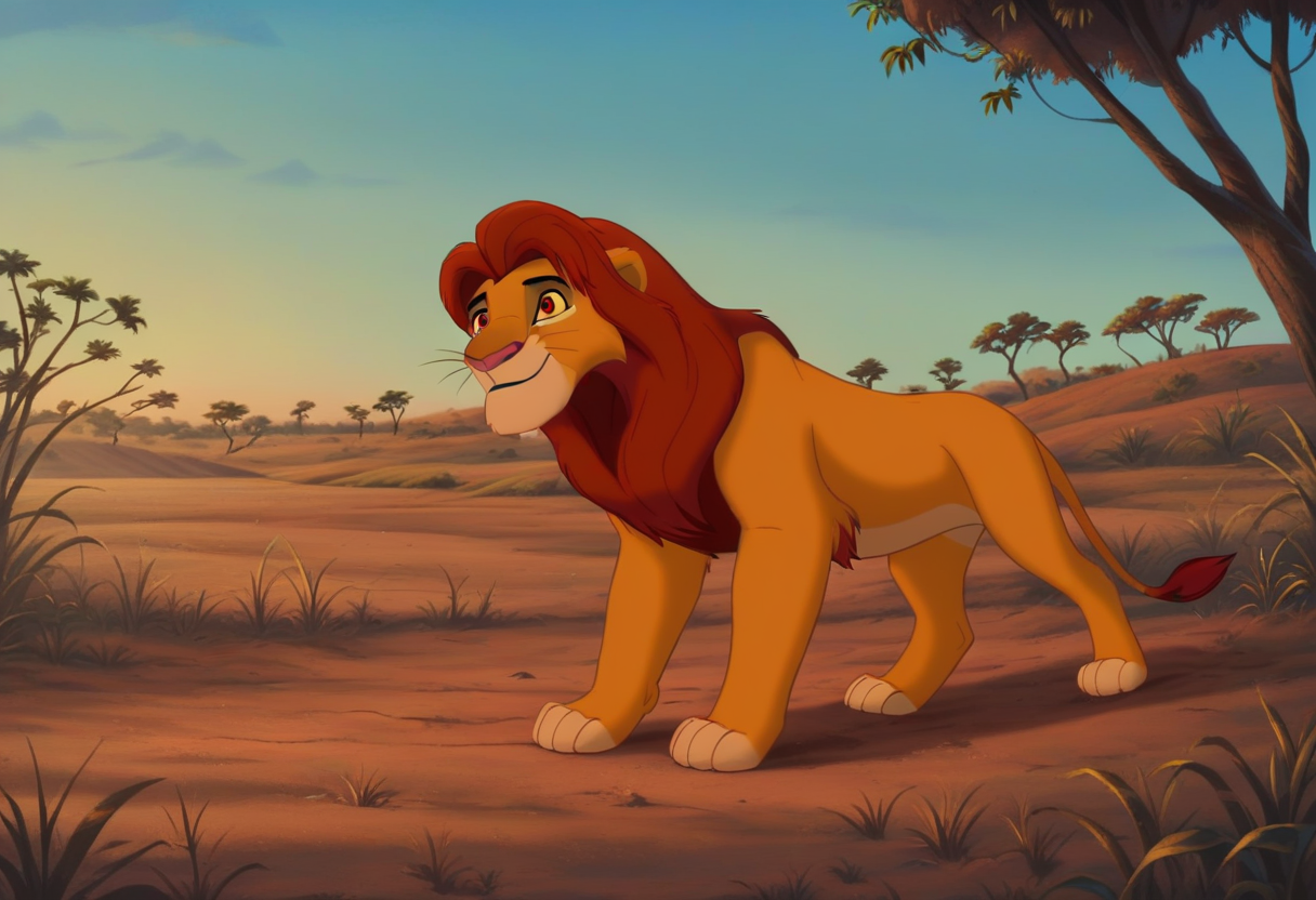 core_9, score_8_up, score_7_up, , g4n1m3, comicbookpage style,
solo,
savanna background, savanna and trees and sky in the background
 <lora:J_cartoon:0.70>
 <lora:sn0w:0.45>
 <lora:princess_xl_v2:0.8>
 <lora:Furry Enhancer 6.1:0.4>
BREAK
(simba:1.2, lion), red mane, red hair, light brownish gold fur, male, red eyes, (smiling,),
 <lora:Furry_Lora_Simba_Lion_King-000005:0.6>
