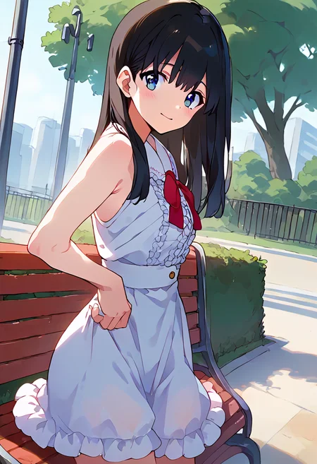 score_9,score_8_up,score_7_up,source_anime,zPDXL3,park,park bench,tree,
*//*,<lora:ShimadaMayu-v1.0:1.0>,shimadamayu_wug,1girl,solo,blue eyes,long hair,black hair,white dress,short dress,frills,frilled dress,
*//*,looking at viewer,cowboy shot,dutch angle,