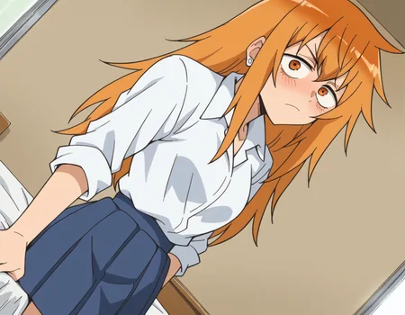 score_9, score_8_up, score_7_up, source_anime,
makigamou, <lora:maki-gamou-s1s2-ponyxl-lora-nochekaiser:1>,
maki gamou, long hair, orange hair, orange eyes, sanpaku,
skirt, shirt, jewelry, school uniform, white shirt, pleated skirt, earrings, blue skirt,
indoors, bed, bed room, on side, blush, drunk,
looking at viewer, cowboy shot, solo, dutch angle,