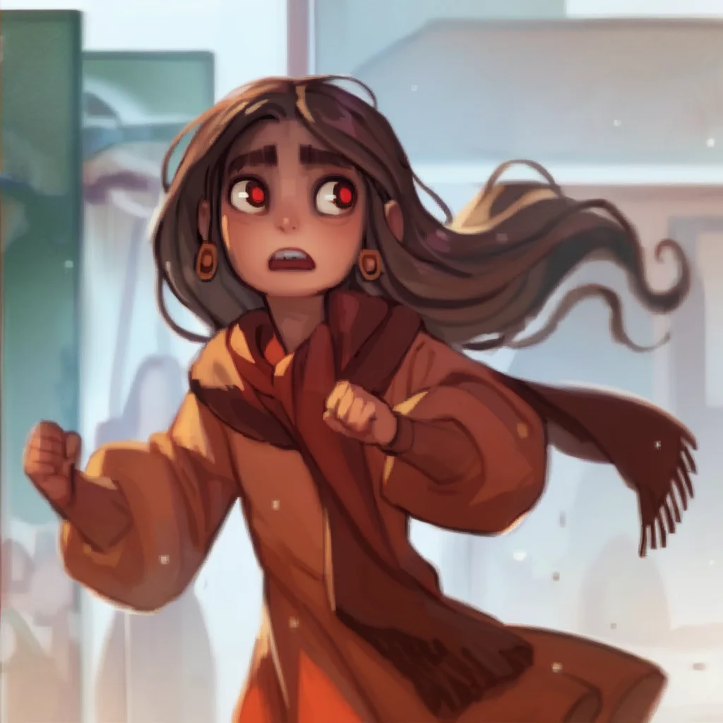 score_9, score_8_up, score_7_up, score_6_up, score_5_up, score_4_up, source_anime,  AvaIre, long hair, open mouth, brown hair, red eyes, long sleeves, dress, jewelry, earrings, teeth, scarf, running