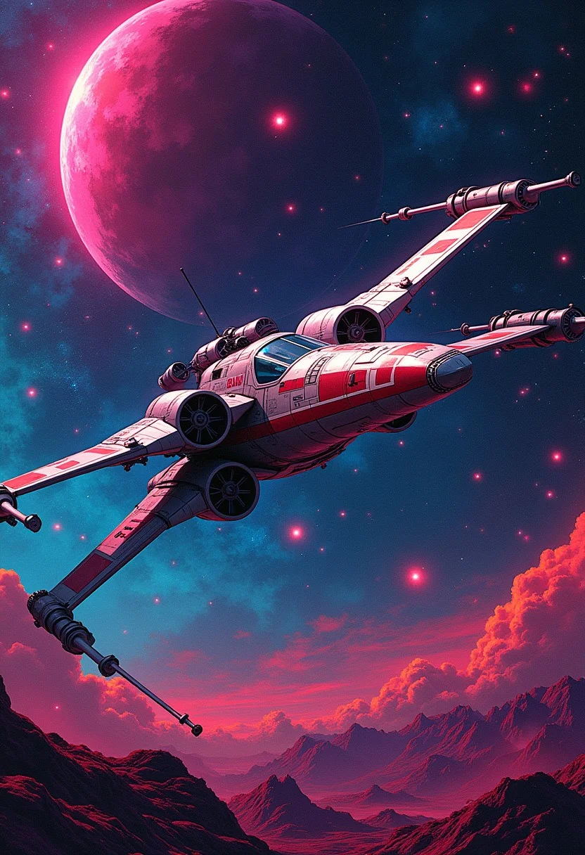 masterpiece, neon splash art, star wars tie-fighter, vibrant surreal colours