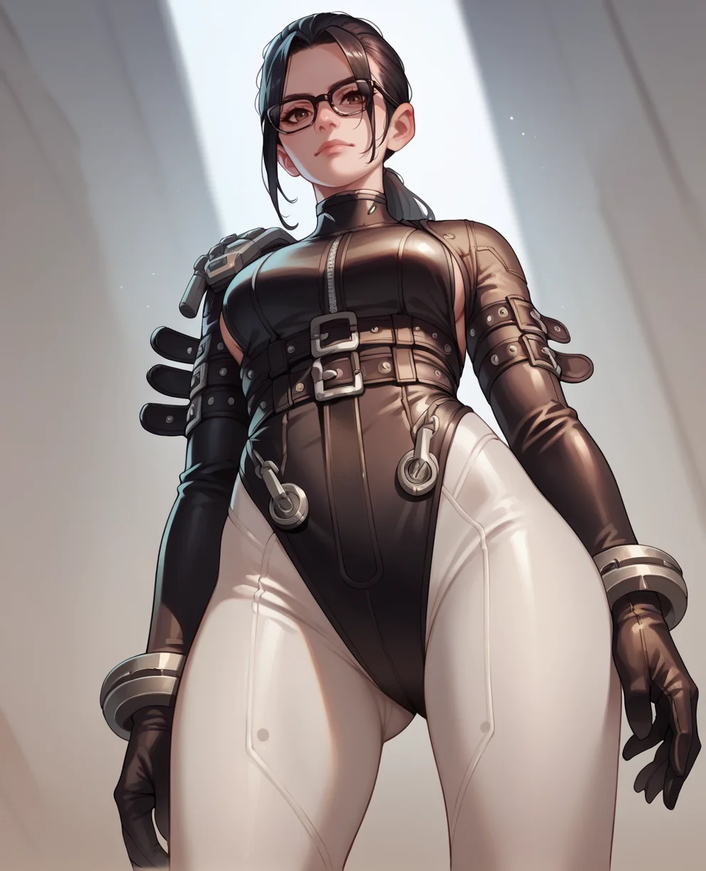 score_9,score_8_up,score_7_up,score_6_up,
Gleyxl,serious,glasses,ponytail,
black hair,long hair,brown eyes,black bodysuit,white leggings,looking at viewer,
light smile,standing,
<lora:Gleyxl:0.8>,from below,