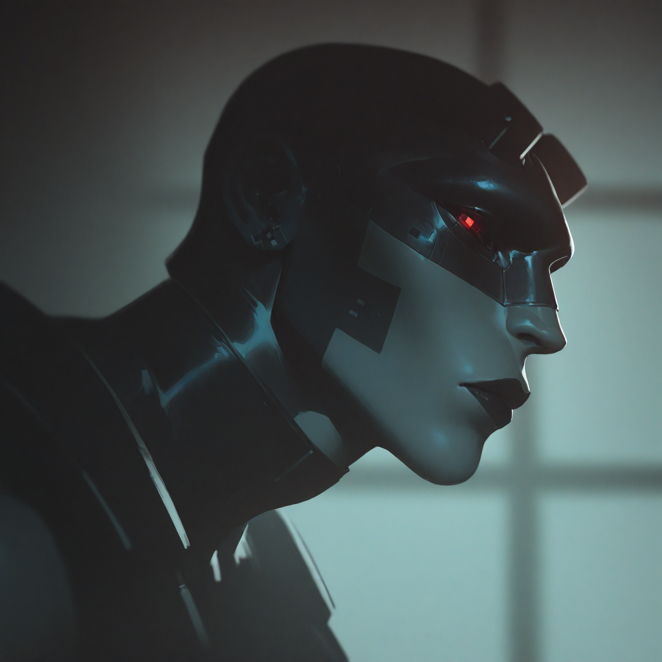 <lora:VOID:1> void, solo, (square iris:2), looking at viewer, handsome, from side, 1boy, red eyes, male focus, blurry, blurry background, male muscular, colored skin, robot, glowing eyes, colored sclera, science fiction, realistic, black sclera, android, black lips, cyberpunk, humanoid robot, metal skin, makeup, glowing, dynamic perspective, detailed background, motion blur, film grain, abstract, natural lighting, fantasy, cinematic, dynamic view, tilted angle, very awa, masterpiece, best quality, absurdres, newest, perfect quality, detailed background, intricate details, (artist:fl \(l-fl\):0.7), (artist:tooboshoo:0.7), (artist:dizdoodz:0.8)