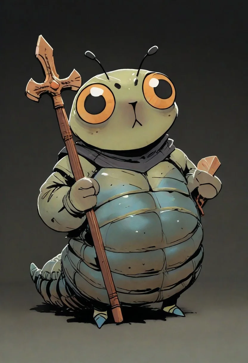 (masterpiece, best quality, high quality, highres), very awa, highres, absurdres, intricate detailed,
ROOT, solo, full body, close to viewer, (no humans:1.1), eyes,
1boy, (caterpillar:1.1), Bishop, holding, weapon, posing,