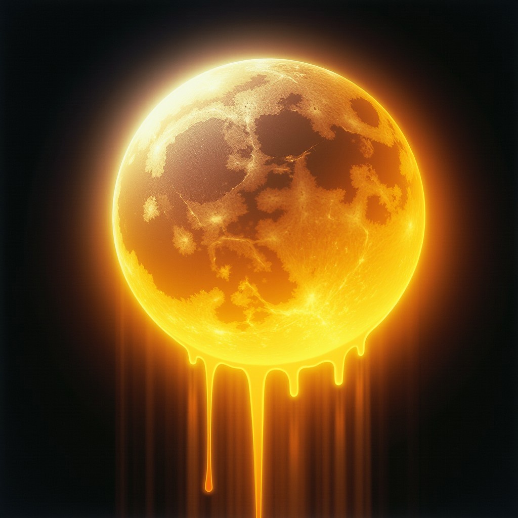 an ethereal image of the Moon with a slice missing revealing cheese inside, cheese dripping from the middle, in the style of AETHR