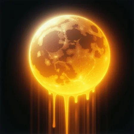 an ethereal image of the Moon with a slice missing revealing cheese inside, cheese dripping from the middle, in the style of AETHR