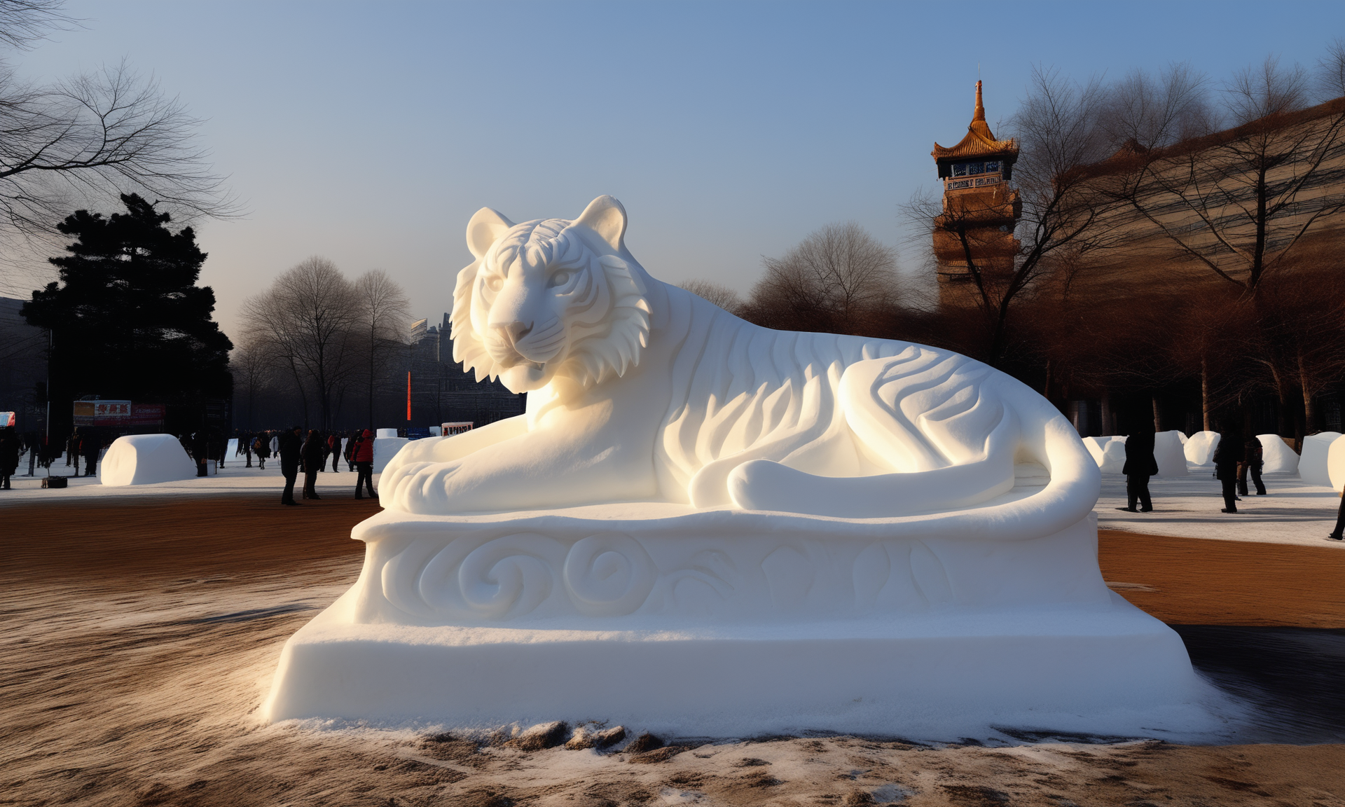 <lora:snowsculpturecd_xl-000006:0.8>,a snow sculpture of a tiger made of snowsculpturecd_xl sitting on snowfield,snowsculpturecd_xl body,snowsculpturecd_xl face,winter,midday,solo,outdoors,in park,blue sky,there were a lot of people watching in the distance,chinese zodiac,cute and lovely,still life,from front,looking at viewer,close-up,full body,no humans,fine art,detailed,hi-res photo, emotional,harmonious,high budget,moody,epic,gorgeous,perfect lighting,realistic,photorealistic,photographic,photo (medium),real,moody lighting,volumetric lighting,reality ray tracing,8K,HDR,UHD,masterpiece,best quality,highly detailed,high resolution,finely detail,extremely detailed,ultra detailed,wallpaper