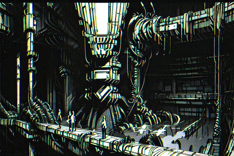 highly insanely detailed, masterpiece, top quality, best quality, highres, 4k, 8k, RAW photo, (very aesthetic, beautiful and aesthetic),  
tsutomu nihei,nihei_tsutomu,blame!,blame gakuen!,abara,TNstyle,sidonia_no_kishi,(stairs,sidonia \(ship\),space,spacecraft,mausoleum,megastructure in background,lab,giant room),drainpipe,buildings,gauna,gauna mech,tentacles,bones,letterboxed,machinery,walkway,clouds,dark sky,black sky,ventilation fan,ventilation shaft,light particles,fence,toha heavy industries,air conditioner,star \(sky\),starry sky,lantern,wire,dome,bridge,cables,tubes,industrial pipes,concrete walls,metal walls,smoke,fog,mist,foggy,steam,blm,cyberpunk,vast scenery,perspective,no human,empty,decrepit,flock,science fiction,open space,dark background,dystopia,destroyed,biomachine,bioluminescence,futuristic, 
<lora:ABARA:0.6>, 
(1girl:1.3), 
solo focus, 
Solarium,Serene room with glass walls offering panoramic views of the Nile,potted palms adding a touch of greenery,mosaic tiles depicting aquatic scenes underfoot,chaise lounges draped in silk throws,and golden sconces illuminating the space,neon black background,neon white background,(dripping colors background,colored fractal background,solid color background),âââ
