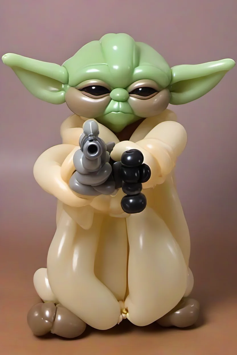 <lora:PE_BalloonStyle:1> PEBalloonStyle,
 <lora:PE_BabyYoda:0.2> PEBabyYoda,
pointing a gun at viewer