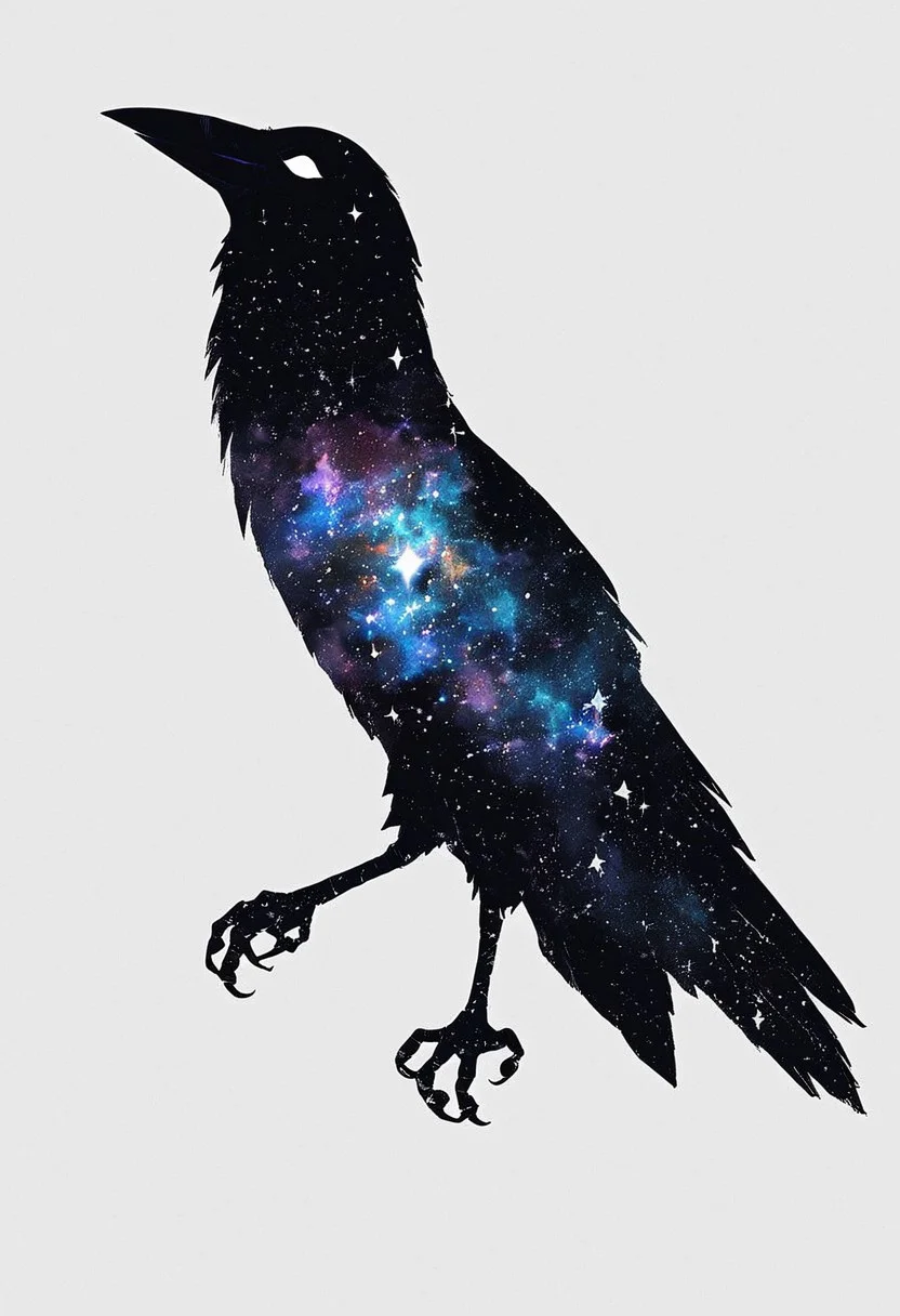 (anime), white background, crow, galaxy, (masterpiece), score_9