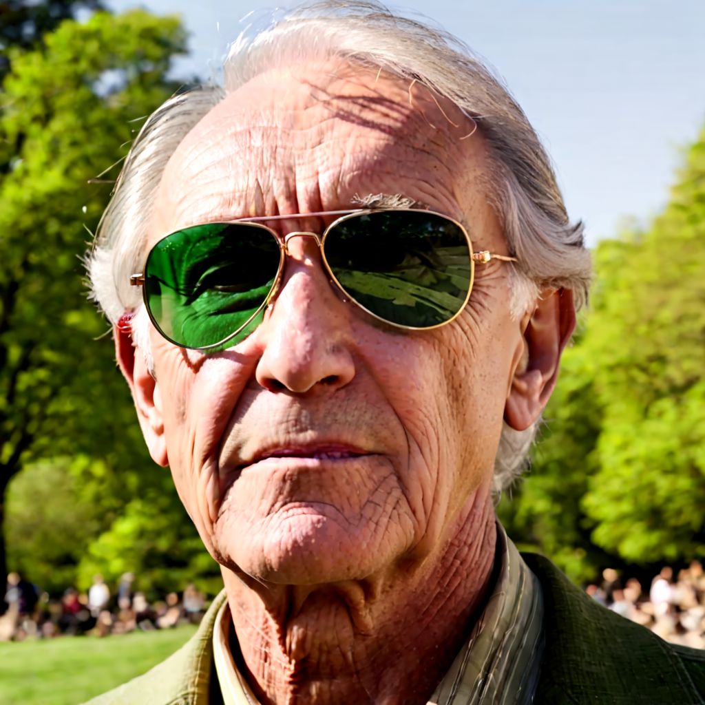 avigl45535, green lens, sunglasses, handsome, old man, sunny, brunette, charming, central park, cinemagraph, cowboy shot