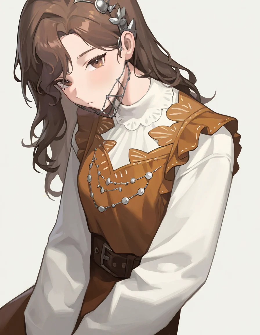 yaxian,1girl,solo,looking at viewer,simple background,white background,cowboy shot,brown eyes,<lora:yaxian-000014:1>,, masterpiece, best quality, very aesthetic, absurdres,newest, incredibly absurdres,