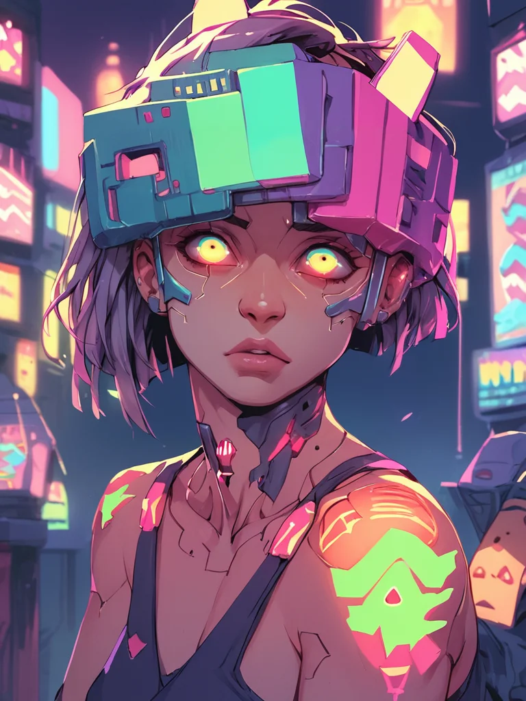 cyberpunk, girl, vaporwave, vibrant color, <lora:Vaporwave-000012:1>, score_9, score_8_up, score_7_up, score_6_up, score_5_up, score_4_up, BREAK