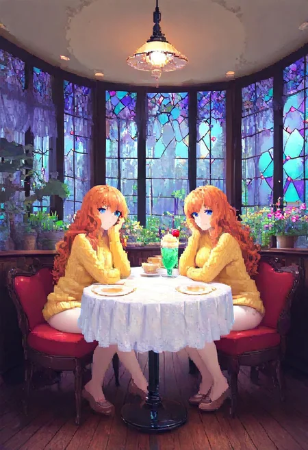 (absurdres, best quality, masterpiece:1.4), score_9, score_8_up, score_7_up, score_6_up, detailed, detailed body, detailed face, pixel, solo , sitting
A woman sitting, shining blue eyes, fair white skin, wearing a snug yellow sweater that accentuates her curves. She poses with her hands resting comfortably on her hips, while her long, dark wavy hair cascades gracefully over her shoulders. The soft, smooth texture of the sweater contrasts with the sleekness of the environment, creating a vibrant and inviting atmosphere, big bubble butt
Background indoors, window, chair, table, scenery, lamp, painting \(object\), stained glass, sunlight, plant, couch, wooden floor, clock, potted plant, lamp, curtains, vase, flower pot, flower, tree, cup, reflection, ceiling light, stool, shelf, tablecloth, creamsoda, ice cream, drink, glass, cherry, drinking straw
