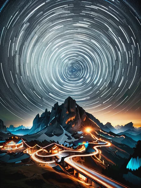 ral-exposure, a circular image of a mountain with a star trail <lora:ral-exposure-sdxl:1>