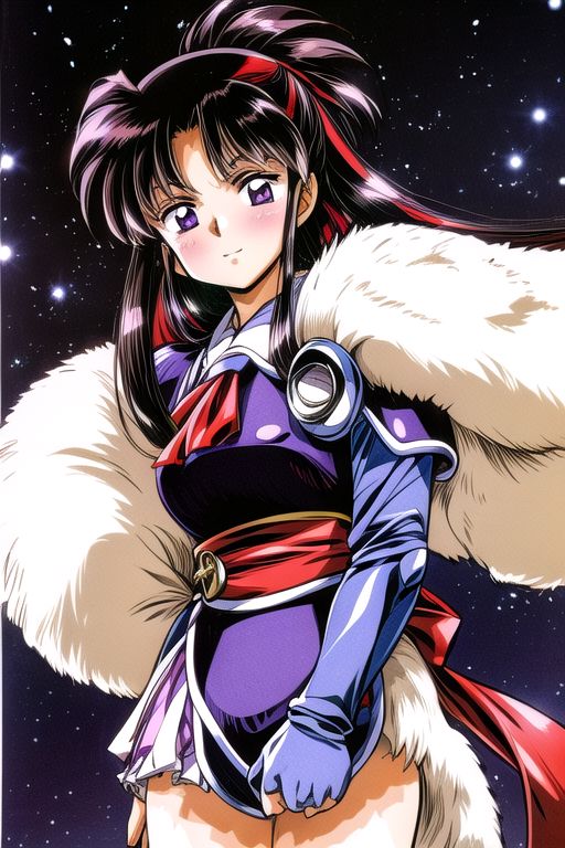 best quality 1girl Setsun4 solo long hair,  (night time) forest background black hair very long hair purple eyes multicolored hair armor, small, (fur trim) (medium body),<lora:EMS-179-EMS:0.800000>,<lora:EMS-293862-EMS:0.800000> bow, hair_bow, hair_tubes, red_bow, brown_hair, long_hair, bangs, ascot, frilled_bow, yellow_ascot, blush, smile, hair_between_eyes, athletic, armor, miko, strengthmda,  Smiling, happy, dragoon helmet