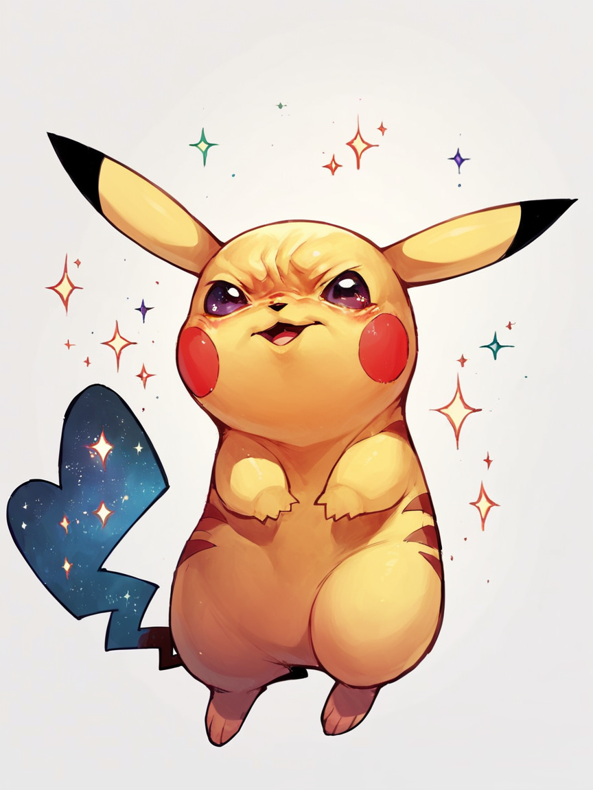 score_9, score_8_up, score_7_up, score_6_up, score_5_up, <lora:galaxyXLP:1> galaxy, pikachu, white background, feral, solo