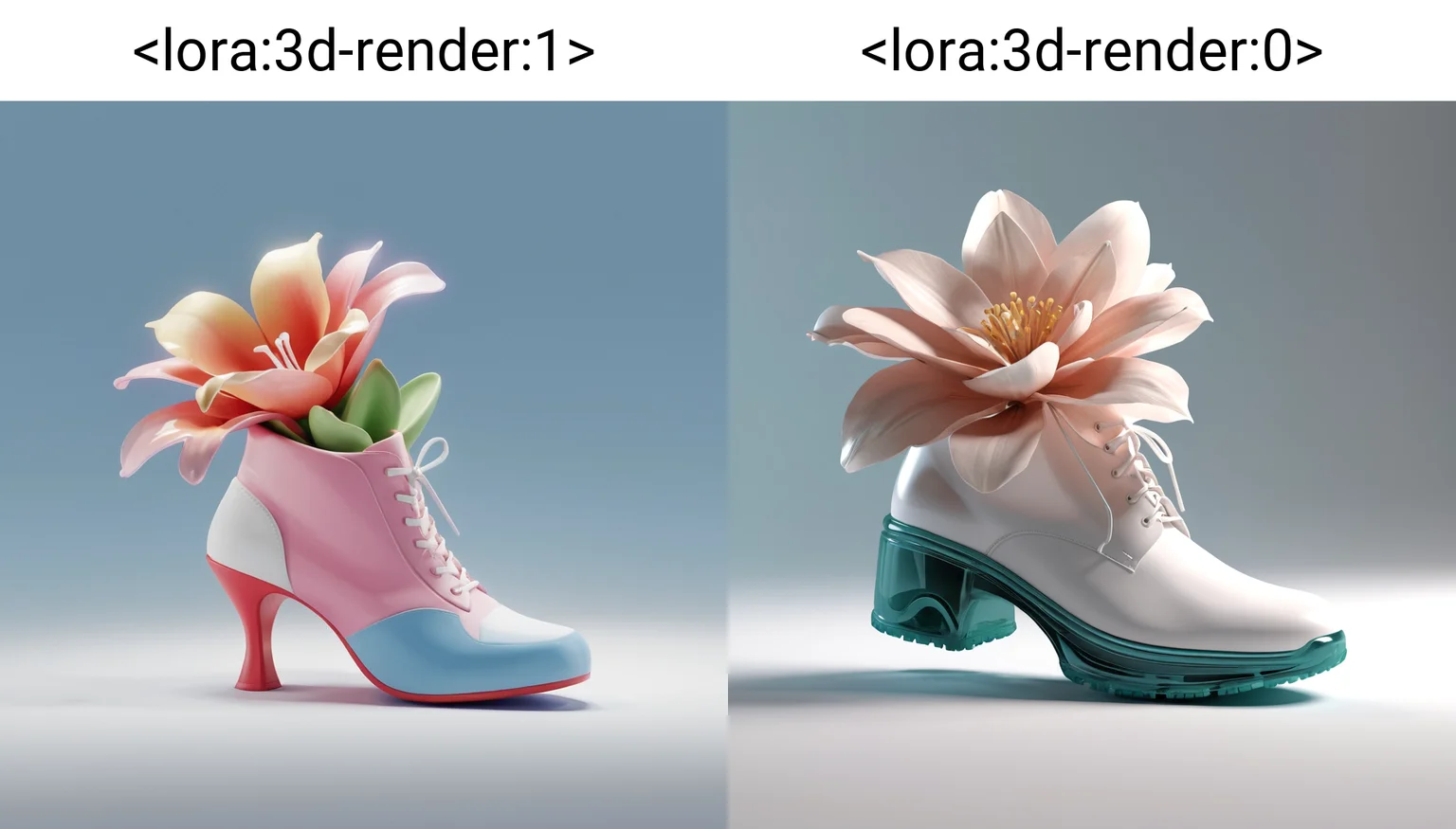 3d render of a shoe, light bloom <lora:3d-render:1>