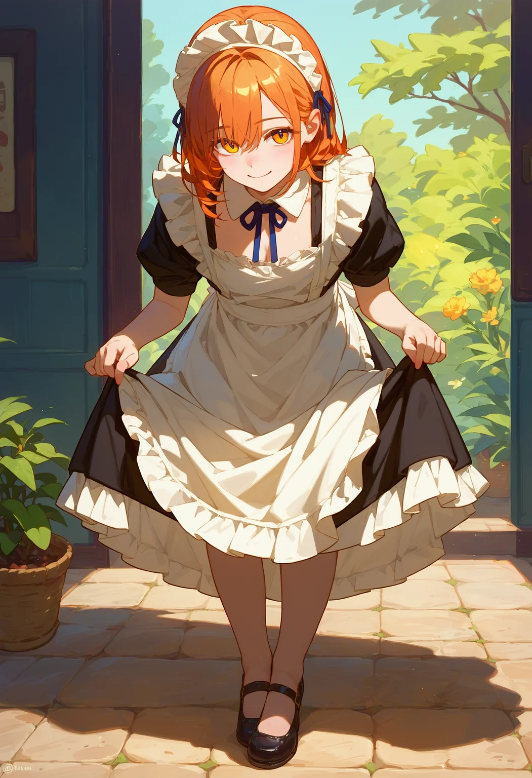 score_9_up score_8_up score_7_up, 1girl, skirt hold bowing, smile, leaning forward, looking at viewer, maid apron
<lora:skirt_hold_bowing_d16:1>