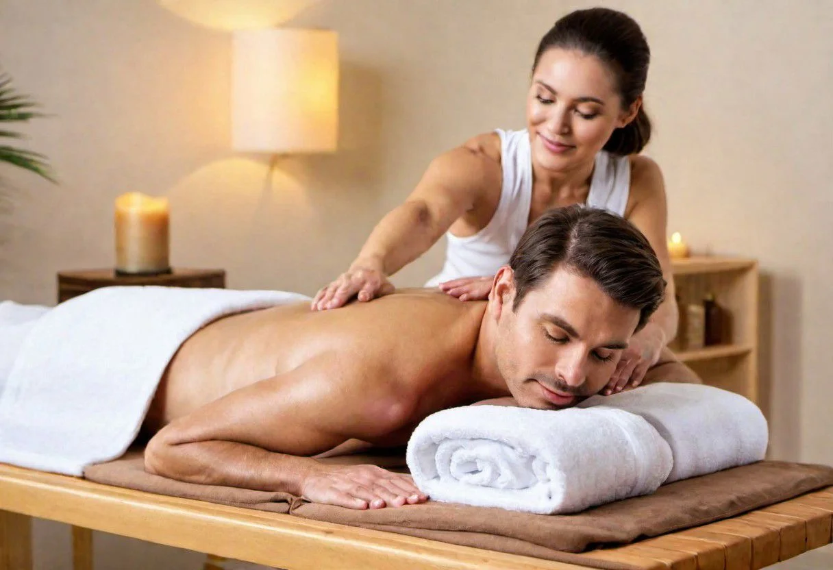 woman a massage man, massage room, spa room