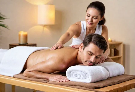 woman a massage man, massage room, spa room
