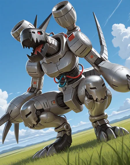 <lora:Machinedramon_(Digimon)_(Illustrious)_(AD):1.35> Machinedramon, robot, machine,
((
exterior, science fiction, blue sky with clouds, grass,
dutch angle, dynamic action, male focus, villain, solo, powerful, superiority,
)),
BREAK: very awe, aesthetically pleasing, masterpiece, best quality, amazing quality, very aesthetic, depth of field, absurd details, depth of field, atmospheric rendering, natural shading, soft shading,
BREAK: lazympos, lazypos (3),