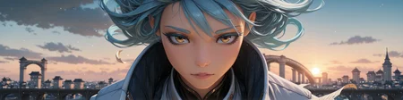 masterpiece, best quality, amazing quality, klskx, 3d realistic, nsfw, explicit, 1girl, (face close-up:1.5), light blue hair, long hair, windblown hair, yellow eyes, light blue eyebrows, thick eyelashes, looking at viewer, slender body, smooth skin, long coat, high collar, unbuttoned, latex, tight bodysuit underneath, thigh-high boots, wind pushing coat back,
outdoors, (ancient sky bridge:1.3), towering stone pillars, floating city below, thick mist, distant storm clouds, golden sunset breaking through, strong wind, loose papers flying, cold atmosphere, (dark shadows:0.9), (high contrast:0.9), volumetric lighting, intricate details, blurry background, depth of field <lora:spo_sdxl_10ep_4k-data_lora_webui:1.0> <lora:illustriousXL_stabilizer_v1.23:1.0> <lora:illustrious_quality_modifiers_masterpieces_v1:0.6> <lora:klskx_wai:0.7000000000000001>