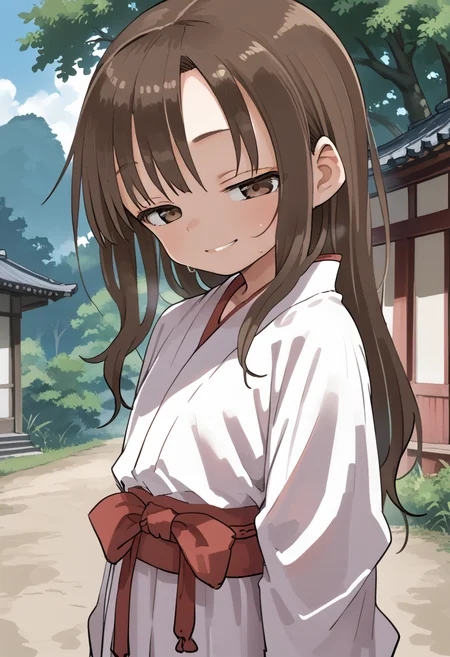 score_9,score_8_up,score_7_up,score_anime,cowboy_shot,<lora:yamamoto-mix-lyco-pony-v1:0.5>,1girl,<lora:Takagawa-Sumire_v2:0.7> ,Takagawa Sumire,long hair,brown hair,sidelocks,brown eyes,half-closed eyes,seductive_smile,japanese_clothes,miko,sweat,looking_to_the_side,in spring,gohei,scenery,