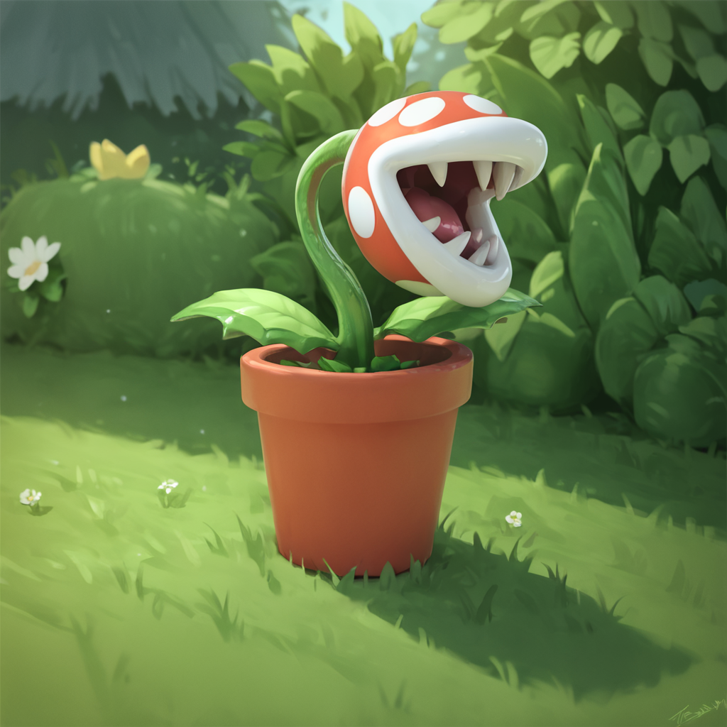 score_9, score_8_up, score_7_up, score_6_up, score_5_up, score_4_up, source_anime,  piranha_plant, potted plant, grass, forest