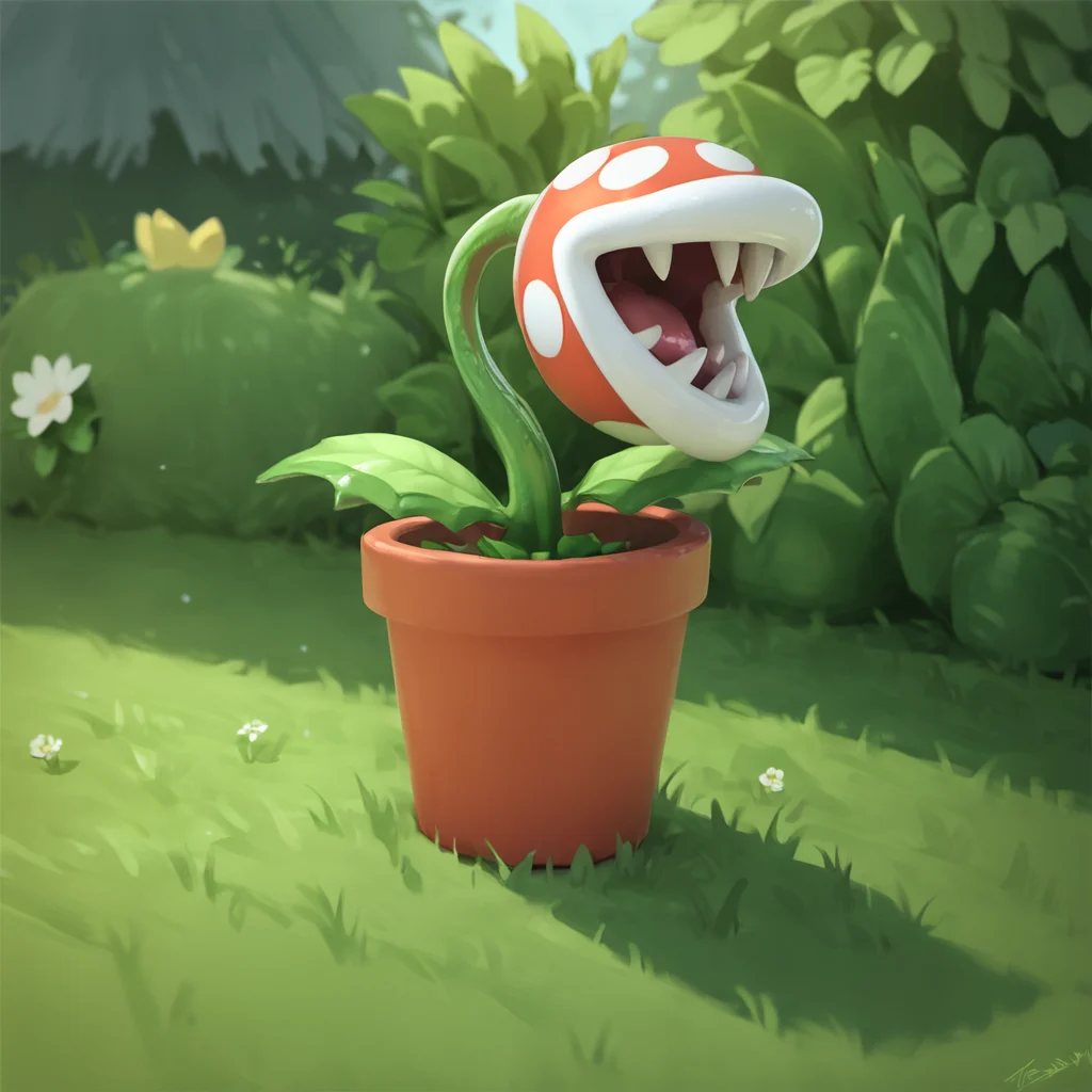 score_9, score_8_up, score_7_up, score_6_up, score_5_up, score_4_up, source_anime,  piranha_plant, potted plant, grass, forest