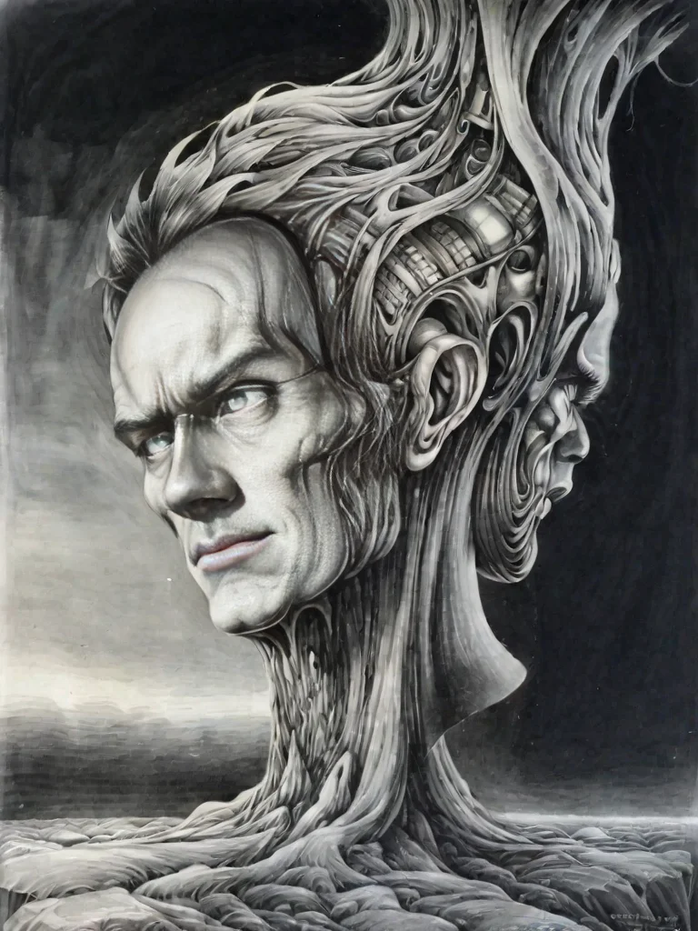 <lora:sur-mono_XL:1>, sur-mono_XL, monochrome, line sketch, surrealistic, in the style of Brett Manning