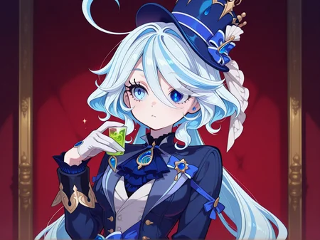 Furina, blue twin tails, hair ribbon, white gloves, medium breasts, elegant poise
in her private chambers, she drinks a glowing green potion she was told would "free her desires"
<lora:DarkfireStyle20:1>
